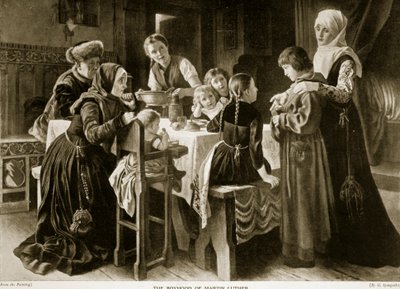 A infância de Martin Luther, ilustração da "Hutchinson&39;s Story ofthe British Nation", c.1923 de Gustav Adolph Spangenberg