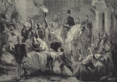 Luís Napoleão visita as barricadas de Paris a cavalo na noite de 3 de dezembro de 1851 de Gustav Bartsch