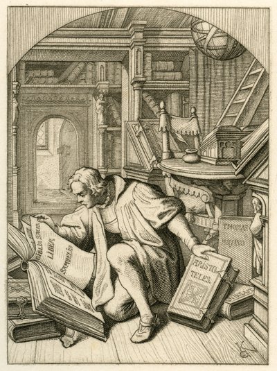 Lutero está a ler na biblioteca da universidade de Erfurt. Encontrou uma Bíblia em latim de Gustav Ferdinand Leopold Konig