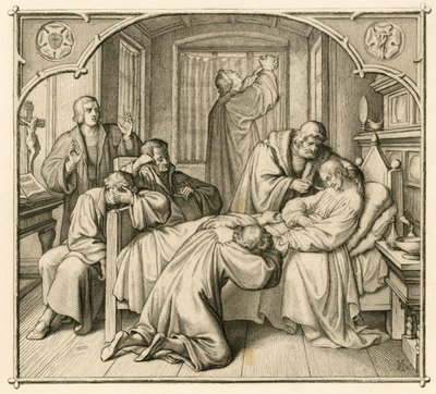 O amigo de Lutero, Philipp (Philippe, Philippus) Melanchthon (1497-1560), está muito doente e, por isso, Lutero está a rezar pela sua recuperação de Gustav Ferdinand Leopold Konig