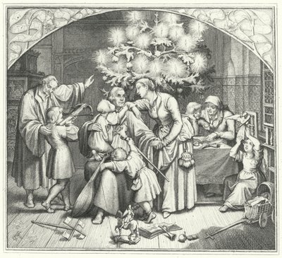 Martin Luther e sua família aproveitando a época festiva (gravura) de Gustav Ferdinand Leopold Konig
