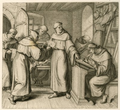 Martinho Lutero como vigário-geral do mosteiro dos Agostinhos. Ilustração de: "Dr. Martinho Lutero, o reformador alemão", ilustrado por Gustav Koenig, publicado por Rudolf Besser, Gotha de Gustav Ferdinand Leopold Konig