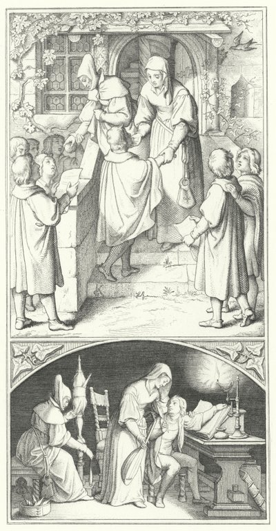 Martin Luther como um jovem estudante cantando na cidade de Eisenach (gravura) de Gustav Ferdinand Leopold Konig