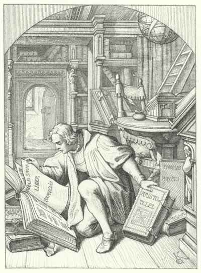Martinho Lutero descobre uma Bíblia latina na biblioteca da Universidade de Erfurt (gravura) de Gustav Ferdinand Leopold Konig