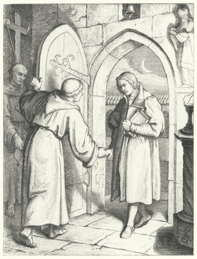 Martinho Lutero entra no mosteiro de Santo Agostinho em Erfurt em 17 de julho de 1505 de Gustav Ferdinand Leopold Konig