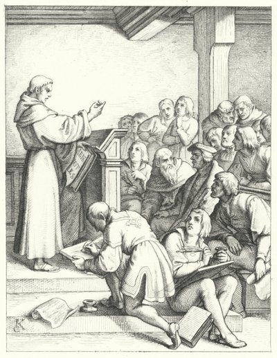 Martin Luther em uma palestra de filosofia e teologia para o seu bacharelado (gravura) de Gustav Ferdinand Leopold Konig