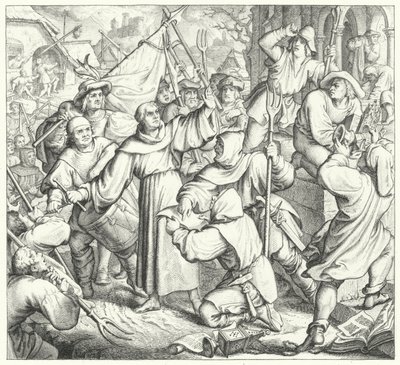 Martinho Lutero prega contra os rebeldes e a Guerra dos Camponeses (gravura) de Gustav Ferdinand Leopold Konig