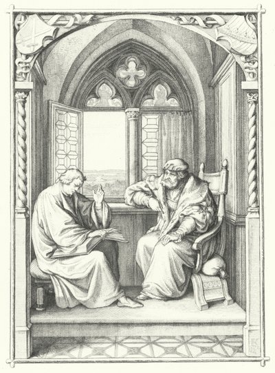 Martinho Lutero lê da Bíblia a João, Eleitor da Saxônia (gravura) de Gustav Ferdinand Leopold Konig