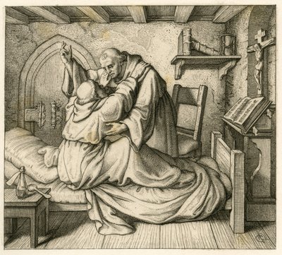 Martinho Lutero é consolado por um velho monge, porque estava exausto do corpo e da mente humana de Gustav Ferdinand Leopold Konig