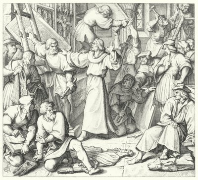 Martinho Lutero prende os iconoclastas em Wittenberg (gravura) de Gustav Ferdinand Leopold Konig
