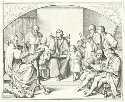 Martinho Lutero cantando com um coro de igreja (gravura) de Gustav Ferdinand Leopold Konig