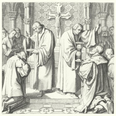 A Sagrada Comunhão mostrada tanto em forma protestante como católica (gravura) de Gustav Ferdinand Leopold Konig