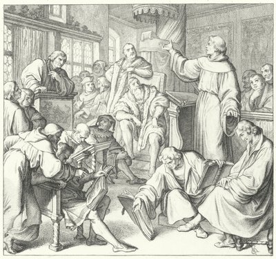 O debate de Leipzig, Andreas Karlstadt, Johann Eck e Martin Luther, 1519 de Gustav Ferdinand Leopold Konig
