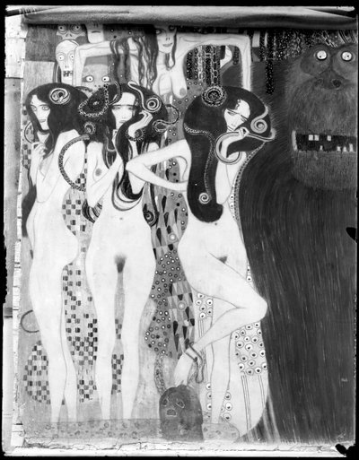 Friso de Beethoven: pormenor de "Die feindlichen Gewalten" (As coisas bonitas) de Gustav Klimt