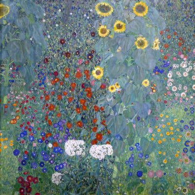 Jardim da casa de campo com flores do sol de Gustav Klimt