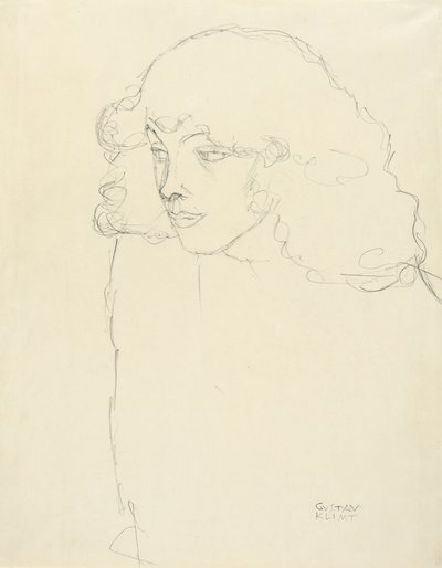 Retrato a meio comprimento de uma rapariga em perfil de três quartos a partir da esquerda de Gustav Klimt