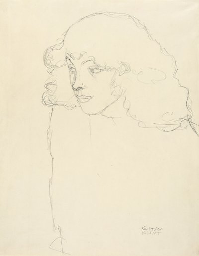 Retrato de meio comprimento de menina em perfil de três quartos, 1913 de Gustav Klimt