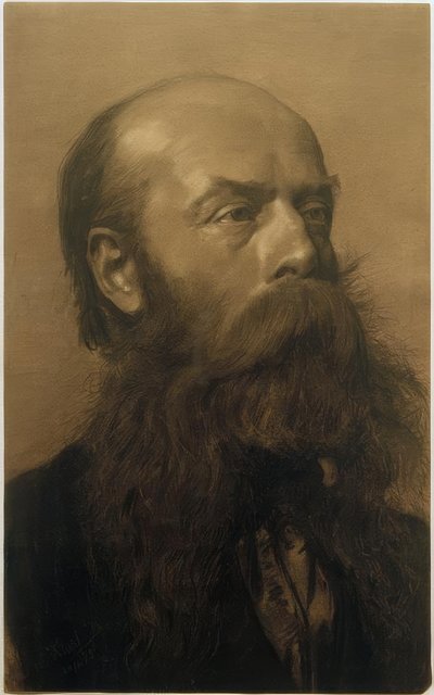 Cabeça de um homem barbudo no perfil de três quartos à direita de Gustav Klimt