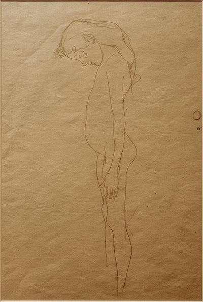 Menina nua com a cabeça abaixada para a esquerda de Gustav Klimt