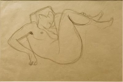 Ato da menina encolhida com as coxas apertadas (estudo) de Gustav Klimt