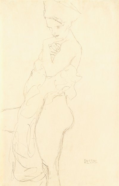 Nu De pé, segurando uma toalha no corpo, 1917 de Gustav Klimt