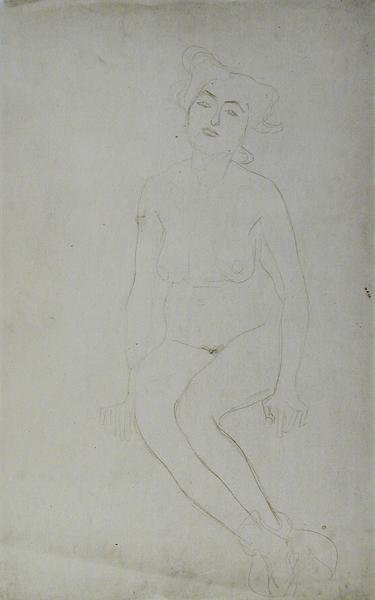 Mulher Nua Sentada, c.1903 (lápis e lápis de cera vermelho em papel japonês) (foto a p/b) de Gustav Klimt