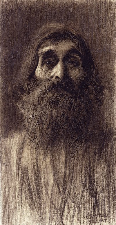 Retrato de um homem barbudo; Retrato a meio comprimento de uma mamãe Bartigan, pela frente, c.1894 de Gustav Klimt