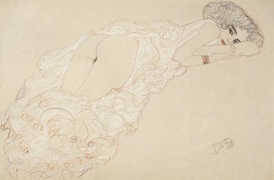 Nu reclinado deitado de bruços e virado para a direita, 1910 de Gustav Klimt