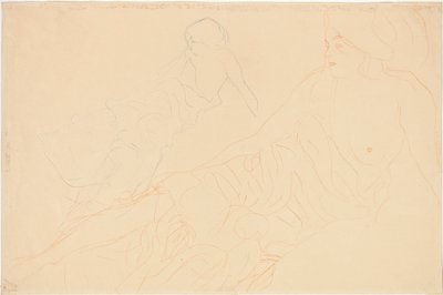 Nus reclinados; Vestido, repetição à esquerda, 1913 de Gustav Klimt