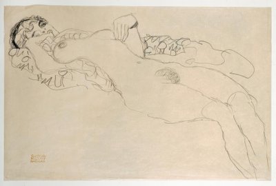 Nu reclinado virado para a esquerda de Gustav Klimt