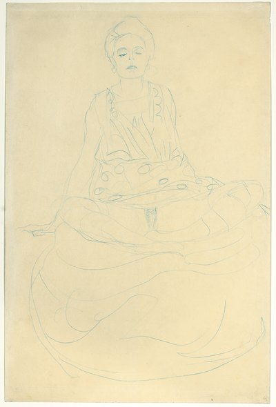 Nu meio comprimento sentado da frente; Sentado meio ato pela frente, 1907 de Gustav Klimt