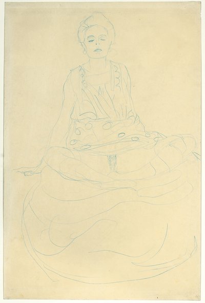 Sentado seminu de frente, c.1907 (lápis no papel) de Gustav Klimt