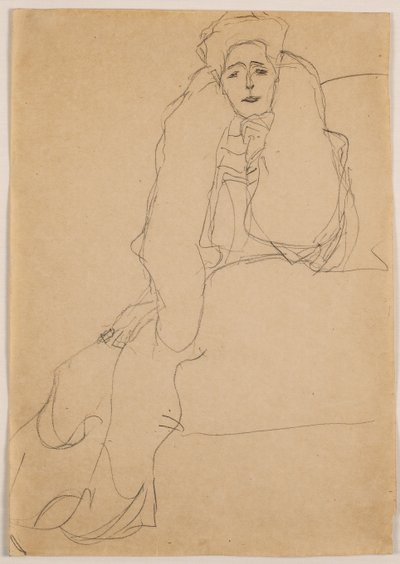 Sentado à esquerda, a parte superior do corpo inclinada para frente; Sentado à esquerda, a parte superior do corpo para a frente, a esquerda apoiada, 1904-1905 de Gustav Klimt