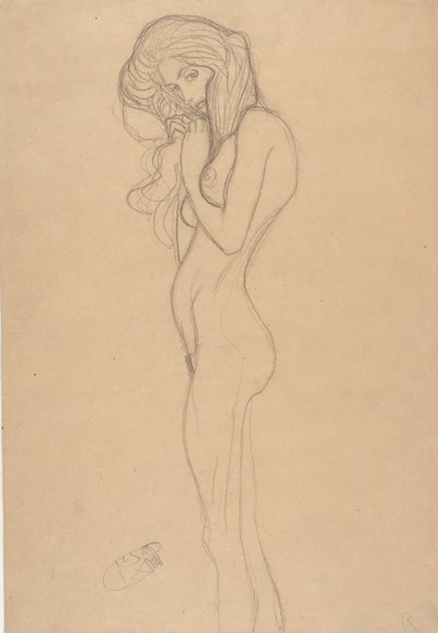 Estudo nu feminino em pé para o friso de Beethoven, 1901. de Gustav Klimt