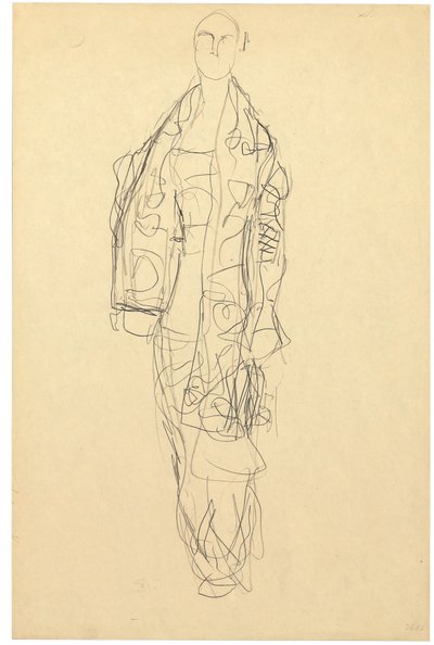 Senhora de pé com capa, c.1914-16 (lápis sobre papel) de Gustav Klimt