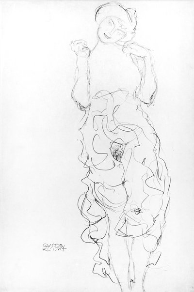 Nu em pé com os braços levantados, c.1917/18 (lápis sobre papel) (foto a p/b) de Gustav Klimt