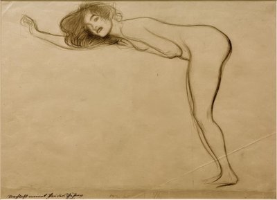 Garota de pé agir com o corpo dobrado para a esquerda de Gustav Klimt