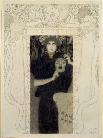 Tragédia. Estudo para a alegoria da Tragédia (caneta e tinta, lavagem a branco) de Gustav Klimt