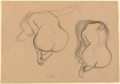 Dois estudos de um nu sentado com cabelo comprido de Gustav Klimt