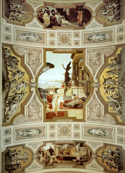 Vienna Burgtheatre (Teatro da Corte), escadaria (à esquerda): Teatro de Taormina, pormenor de Gustav Klimt