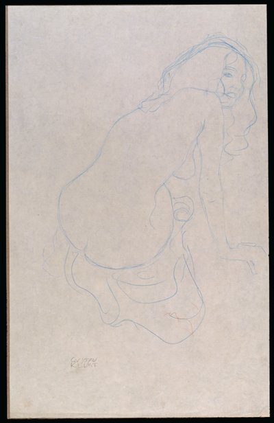 Mulher inclinada para a direita com cabelo comprido, c.1910-11 de Gustav Klimt