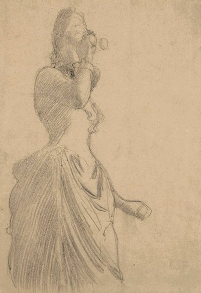 Mulher com binóculos, c.1888 (giz preto sobre papel vegetal colorido) de Gustav Klimt