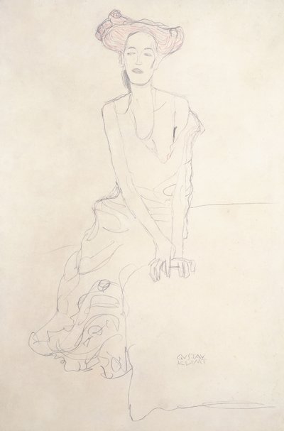 Mulher jovem, sustentando-se com as mãos de Gustav Klimt
