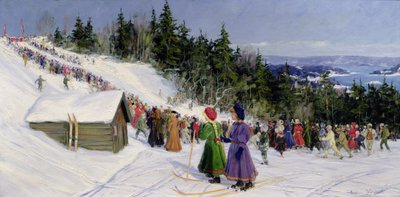 Concurso de esqui em Fjelkenbakken (óleo sobre tela) de Gustav Wentzel