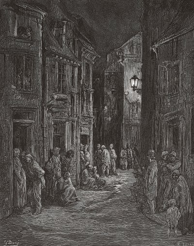Bairro de lata de Bluegate Fields, Londres no século XIX. (imprimir) de Gustave (after) Dore