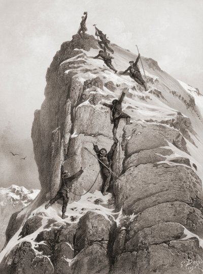 Primeira subida do Matterhorn (gravura) de Gustave (after) Dore