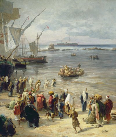 Jaffa, Recrutamento de soldados turcos na Palestina, 1888 (detalhe certo de 226323) de Gustave Bauernfeind