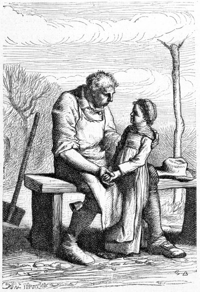 Cosette et Jean Valjean - em "Les Miserables" de Victor Hugo, doente. por Brion, ed. Hetzel e Lacroix de Gustave Brion