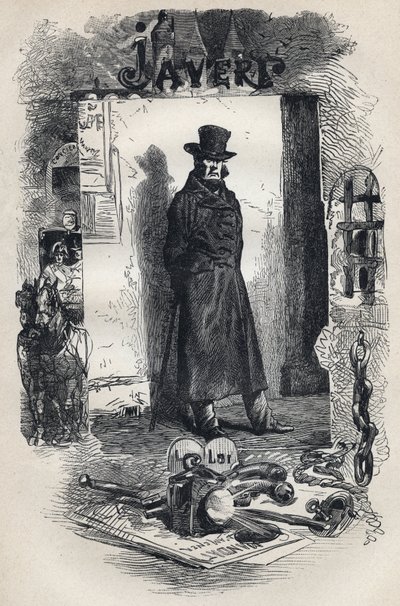 Javert, ilustração do romance "Les Miserables", de Victor Hugo de Gustave Brion
