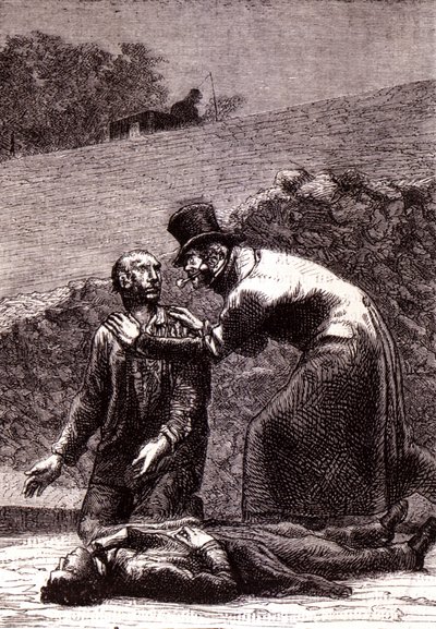 Javert reconhece Valjean - em “” Les Misérables ”” de Victor Hugo, ill. por Brion, ed. Hetzel e Lacroix de Gustave Brion